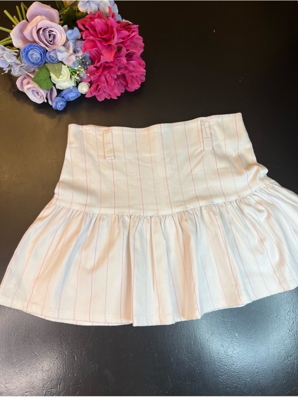 Ponny Tail‎ Y2K 2000s White Pink Pinstripe Micro Skater Mini Skirt Sz L USA Made